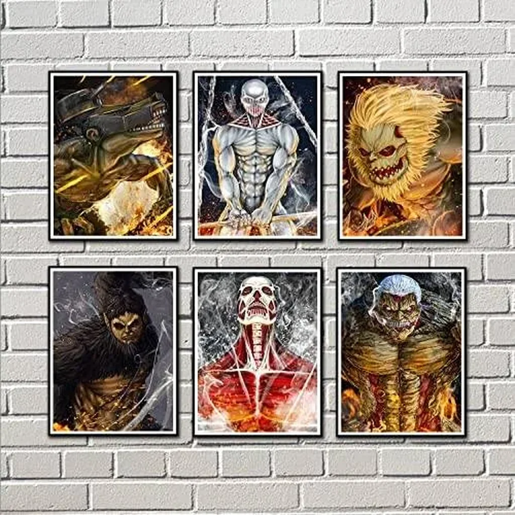 ALAYRA Attack on Titan Poster set, The painting on the wall of the anime posters room, anime decor wallpaper(Anime, 8x10inchx6pcs Unframed 01 - Image 2