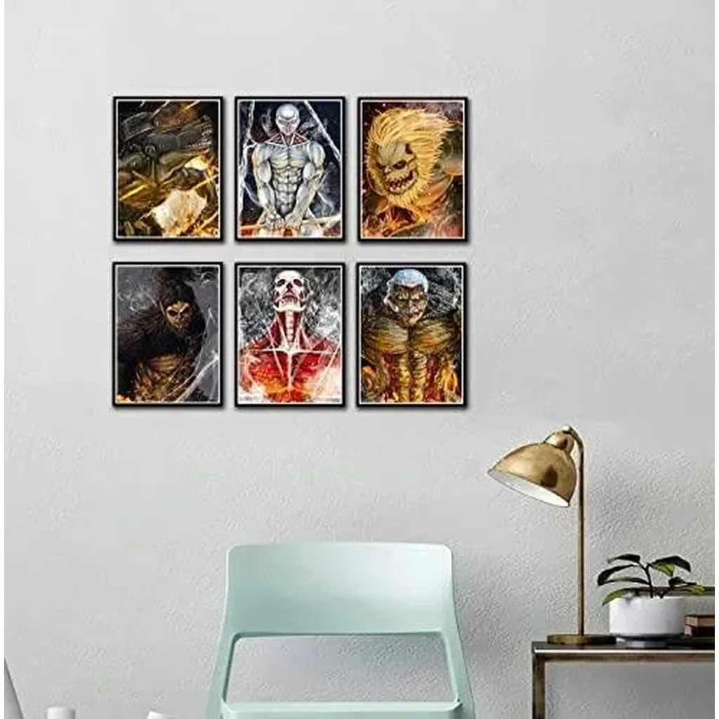 ALAYRA Attack on Titan Poster set, The painting on the wall of the anime posters room, anime decor wallpaper(Anime, 8x10inchx6pcs Unframed 01 - Image 3