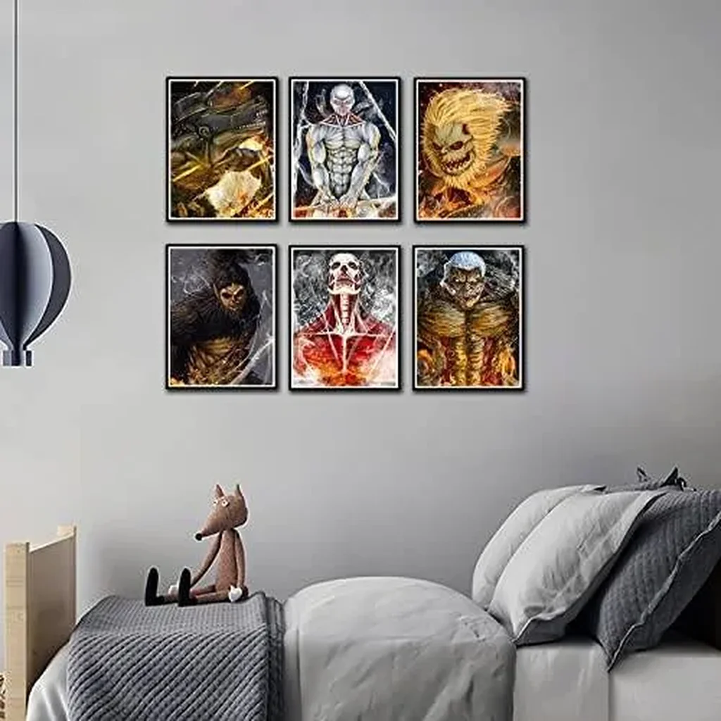 ALAYRA Attack on Titan Poster set, The painting on the wall of the anime posters room, anime decor wallpaper(Anime, 8x10inchx6pcs Unframed 01 - Image 4