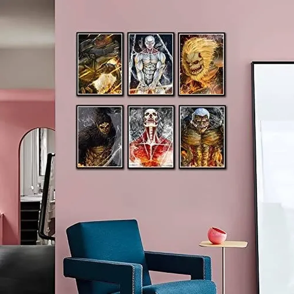 ALAYRA Attack on Titan Poster set, The painting on the wall of the anime posters room, anime decor wallpaper(Anime, 8x10inchx6pcs Unframed 01 - Image 5