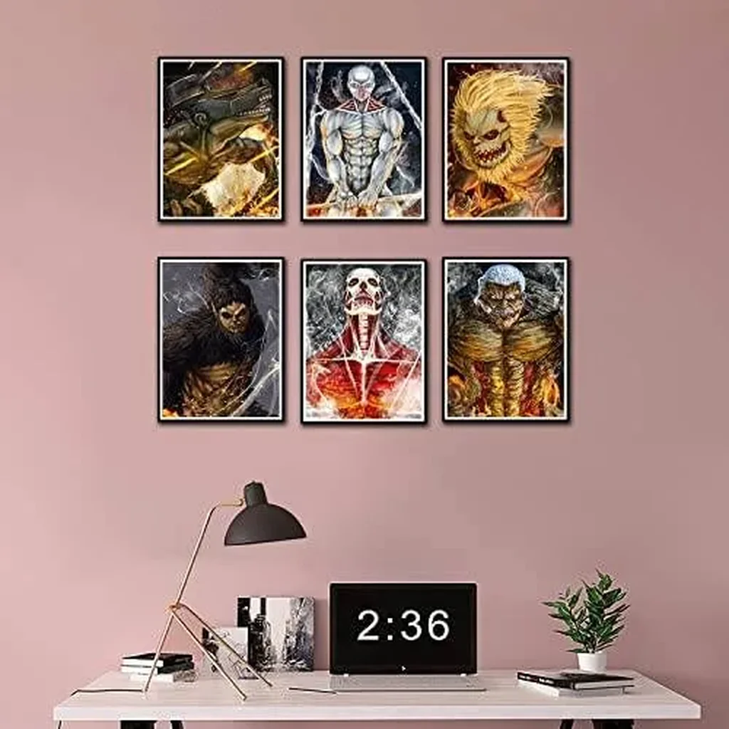 ALAYRA Attack on Titan Poster set, The painting on the wall of the anime posters room, anime decor wallpaper(Anime, 8x10inchx6pcs Unframed 01 - Image 6