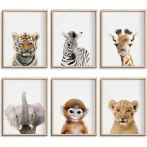 ALAYRA Baby Animal Posters and Prints - ART YMX 016 - Baby Nursery Decor Pictures Set of 6 (Unframed) Cute Animal Photography Wall Prints for Baby Boys & Girls Room YMX 016 (8x10(20x25cm)) 01