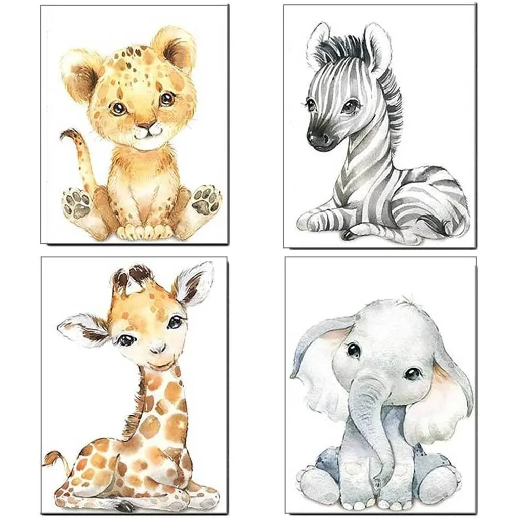 ALAYRA Baby Animals Wall Art Prints Set of 4 (8x10, Unframed), Tiger Elephant Zebra Giraffe Safari Animals Pictures Nursery Decor Art 01 - Image 2