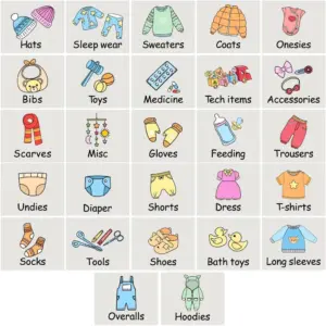 ALAYRA Baby Clothing Labels Stickers Dresser Clothes Decals for Kid Toddler Storage Labels Removable Organizing Labels Tags Organization Labels for Nursery Daycare Preschool Supplies Wardrobe Decor 01