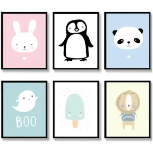 ALAYRA Baby Nursery Decor Cartoon Animals Canvas Wall Art Cute Panda Lion Bunny Pictures Posters for Baby Room Decor Funny Safari Canvas Prints For Baby Boys And Girls Room Decor Unframed 01