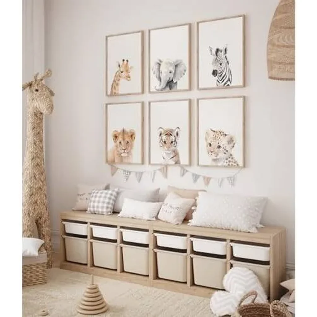 ALAYRA Baby Nursery Wall Art Safari Animal Canvas Prints Jungle Boho Wall Art Decor Baby Boy Posters Pictures Nursery Safari Animal Painting for Bedroom 12x16 Inch Unframed Set of 6 01 - Image 2