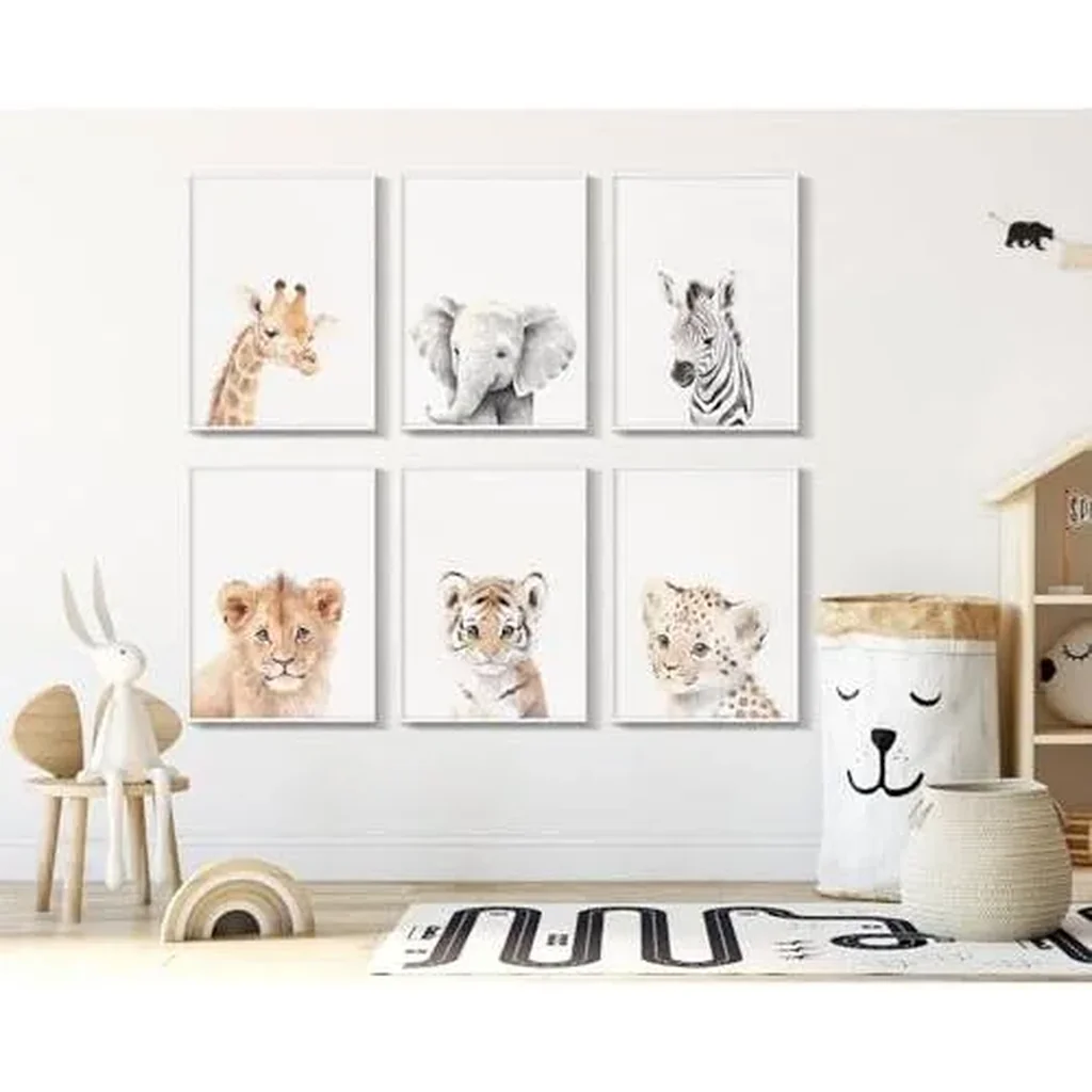 ALAYRA Baby Nursery Wall Art Safari Animal Canvas Prints Jungle Boho Wall Art Decor Baby Boy Posters Pictures Nursery Safari Animal Painting for Bedroom 12x16 Inch Unframed Set of 6 01 - Image 3