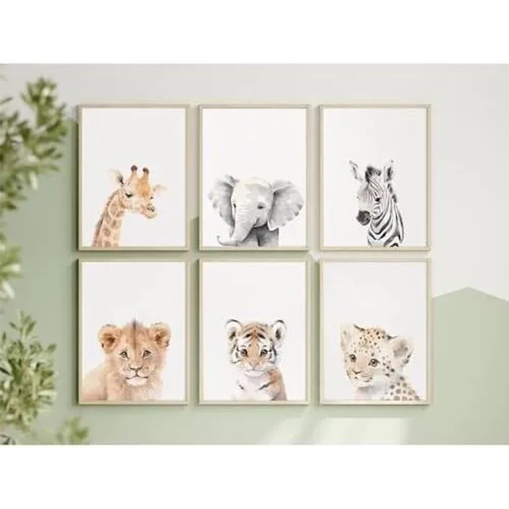 ALAYRA Baby Nursery Wall Art Safari Animal Canvas Prints Jungle Boho Wall Art Decor Baby Boy Posters Pictures Nursery Safari Animal Painting for Bedroom 12x16 Inch Unframed Set of 6 01 - Image 4
