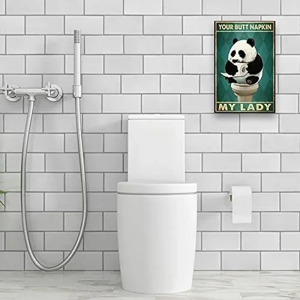 ALAYRA Baby Panda Poster Toilet Wall Art Sitting on Your Butt Napkin My Lady Cute Animal Painting Prints on Canvas for Rustic Bathroom Decor Unframed 08x12 inch(20x30cm) 01 - Image 2