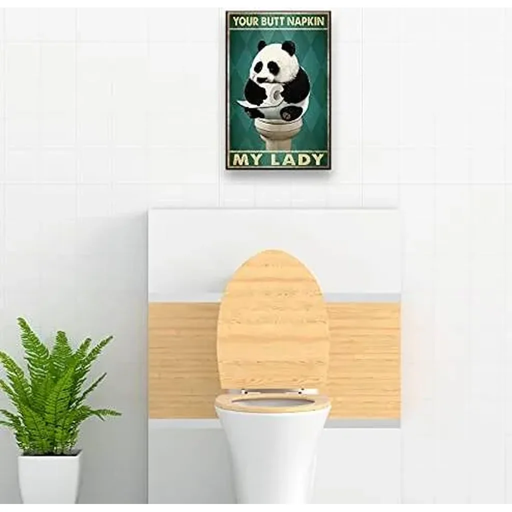 ALAYRA Baby Panda Poster Toilet Wall Art Sitting on Your Butt Napkin My Lady Cute Animal Painting Prints on Canvas for Rustic Bathroom Decor Unframed 08x12 inch(20x30cm) 01 - Image 3