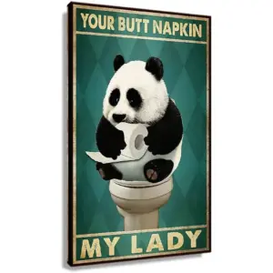 ALAYRA Baby Panda Poster Toilet Wall Art Sitting on Your Butt Napkin My Lady Cute Animal Painting Prints on Canvas for Rustic Bathroom Decor Unframed 16x24 inch(40x60cm) 01