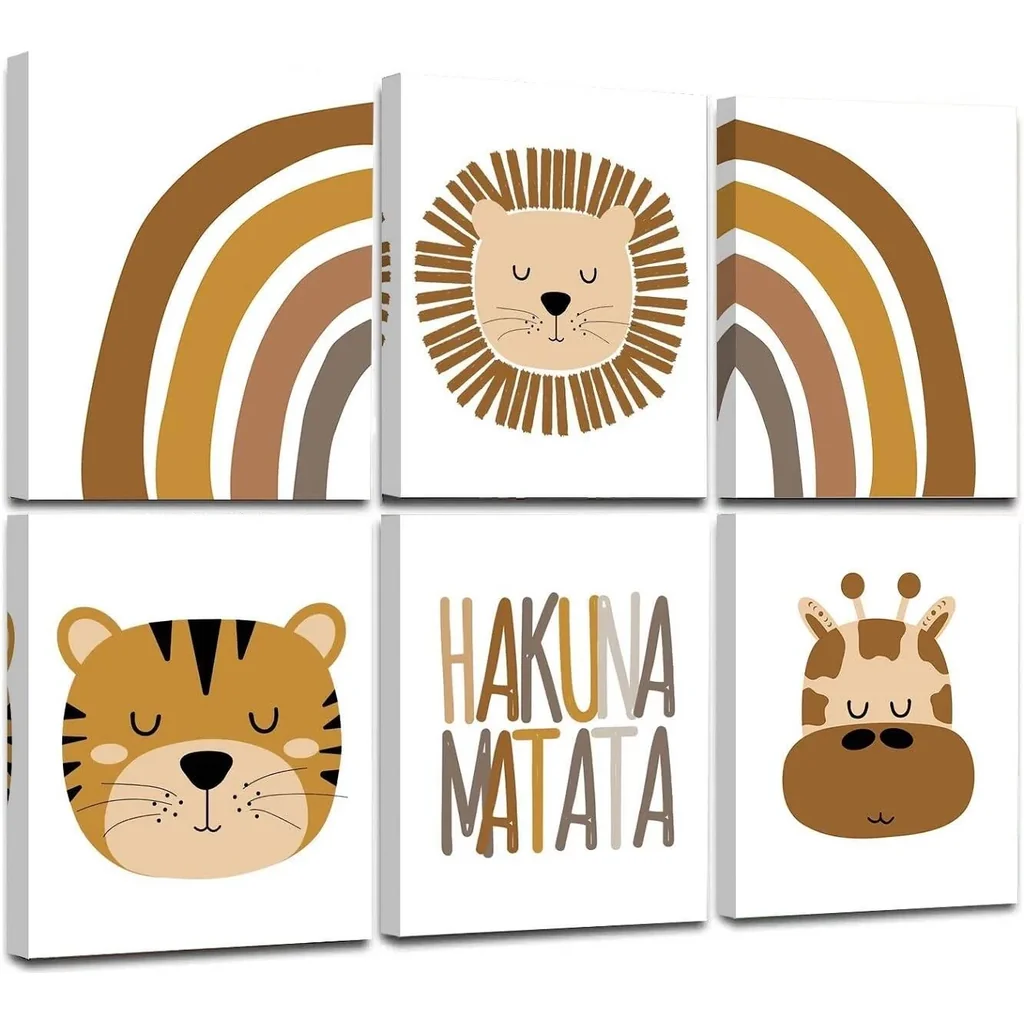 ALAYRA Baby Room Decor Lion Giraffe Safari Animals Boho Wall Decor for Nursery Boho Safari Wall Art Canvas Prints for Boy Nursery Decor Adorable Boho Safari Nursery Pictures Framed 01