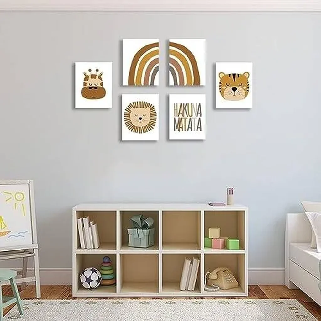 ALAYRA Baby Room Decor Lion Giraffe Safari Animals Boho Wall Decor for Nursery Boho Safari Wall Art Canvas Prints for Boy Nursery Decor Adorable Boho Safari Nursery Pictures Framed 01 - Image 2