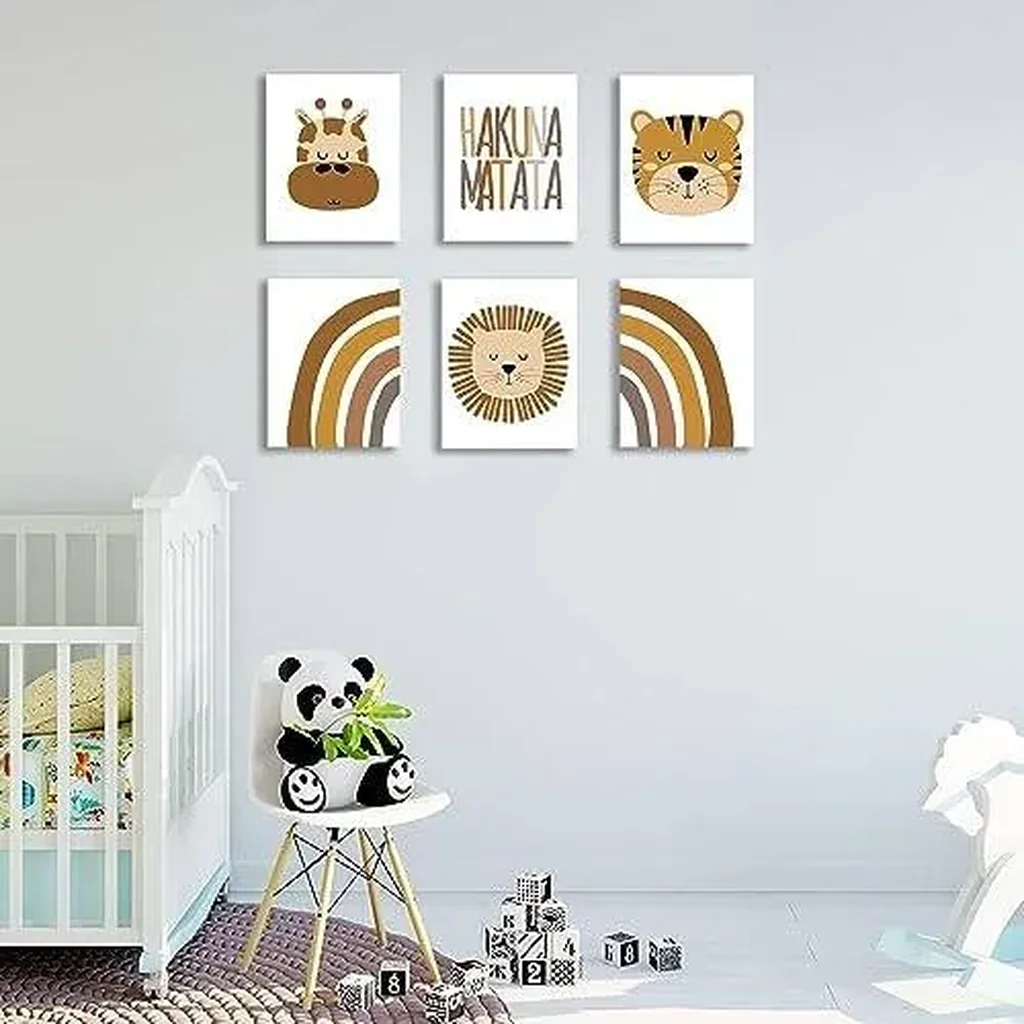 ALAYRA Baby Room Decor Lion Giraffe Safari Animals Boho Wall Decor for Nursery Boho Safari Wall Art Canvas Prints for Boy Nursery Decor Adorable Boho Safari Nursery Pictures Framed 01 - Image 4