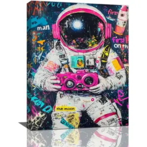 ALAYRA Banksy Astronaut Wall Art Pop Culture Graffiti Street Art Painting Pictures Wall Decor Framed Canvas Prints Modern Gifts for Man Artwork Home Decor for Bedroom Living Room Office 12"x16" 01