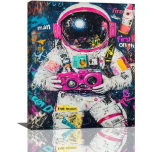 ALAYRA Banksy Astronaut Wall Art Pop Culture Graffiti Street Art Painting Pictures Wall Decor Framed Canvas Prints Modern Gifts for Man Artwork Home Decor for Bedroom Living Room Office 16"x20" 01