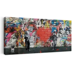 ALAYRA Banksy Canvas Wall Abstract Graffiti Street Canvas Wall Pictures Prints for Living Room Office Home Decoration 20"x40" 01