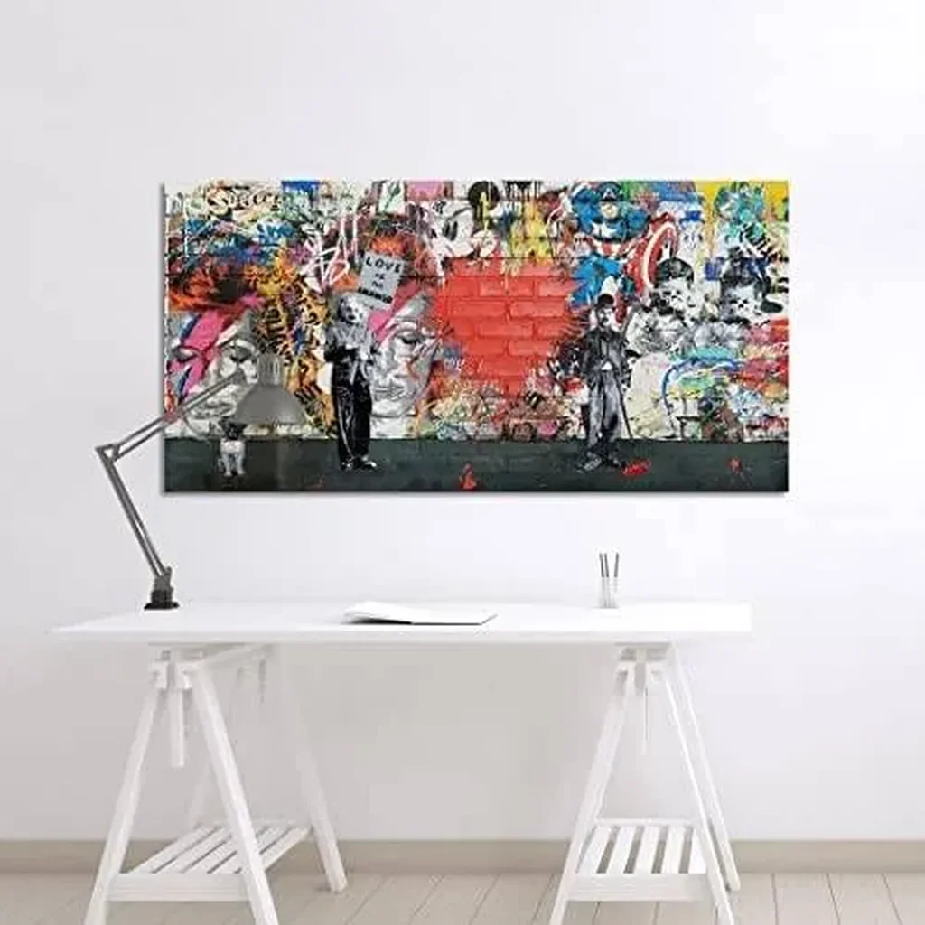 ALAYRA Banksy Canvas Wall Abstract Graffiti Street Canvas Wall Pictures Prints for Living Room Office Home Decoration 20"x40" 01 - Image 3
