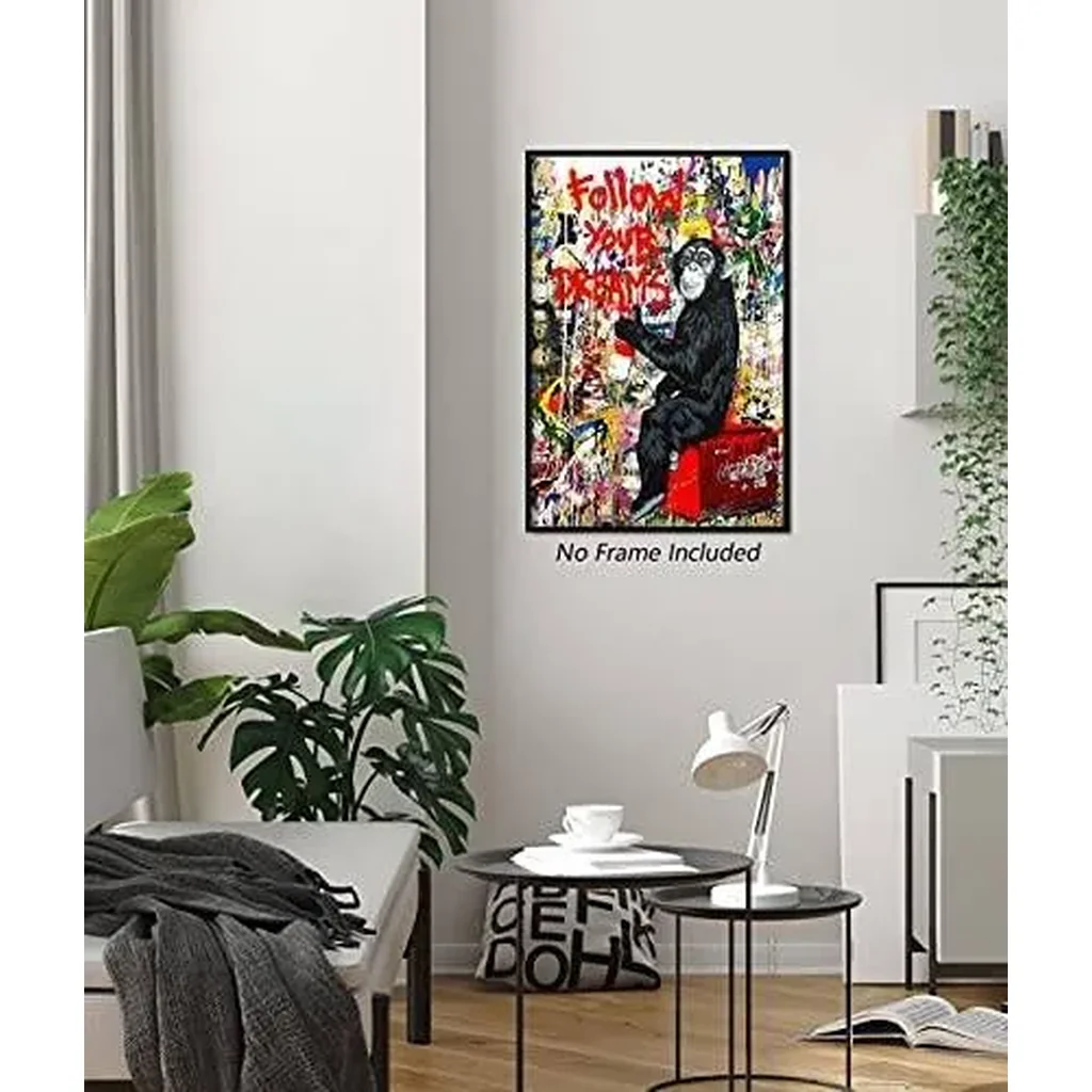 ALAYRA Banksy Canvas Wall Art Monkey - Follow Your Dreams - Street Graffiti Art Print Gorilla Poster for Home Decor 16x24 Inch Unframed 01 - Image 2