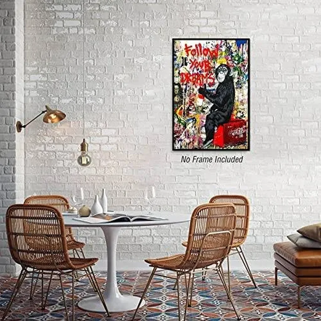 ALAYRA Banksy Canvas Wall Art Monkey - Follow Your Dreams - Street Graffiti Art Print Gorilla Poster for Home Decor 16x24 Inch Unframed 01 - Image 3