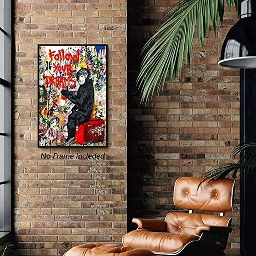 ALAYRA Banksy Canvas Wall Art Monkey - Follow Your Dreams - Street Graffiti Art Print Gorilla Poster for Home Decor 16x24 Inch Unframed 01 - Image 4