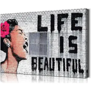 ALAYRA Banksy Wall Art Graffiti Wall Art Life is Beautiful Graffiti Art Colorful Decor Pop Art Wall Decor Graffiti Poster (12''H x 18''W) 01