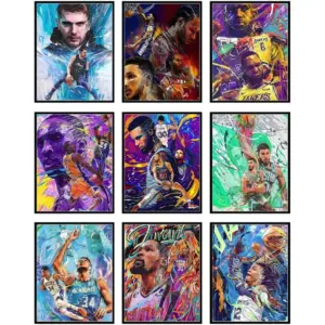 ALAYRA Basketball Posters - Basketball Posters for Boys Bedroom, Nba Art for Boys Room, Sports Wall Decor, Kobe Bryant, Lebron James, Steph Curry, Kawhi Leonard - Unframed Set of 9 (8x10) 01