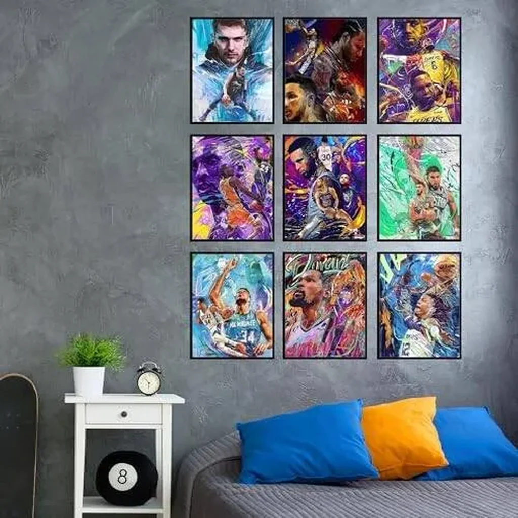 ALAYRA Basketball Posters - Basketball Posters for Boys Bedroom, Nba Art for Boys Room, Sports Wall Decor, Kobe Bryant, Lebron James, Steph Curry, Kawhi Leonard - Unframed Set of 9 (8x10) 01 - Image 2