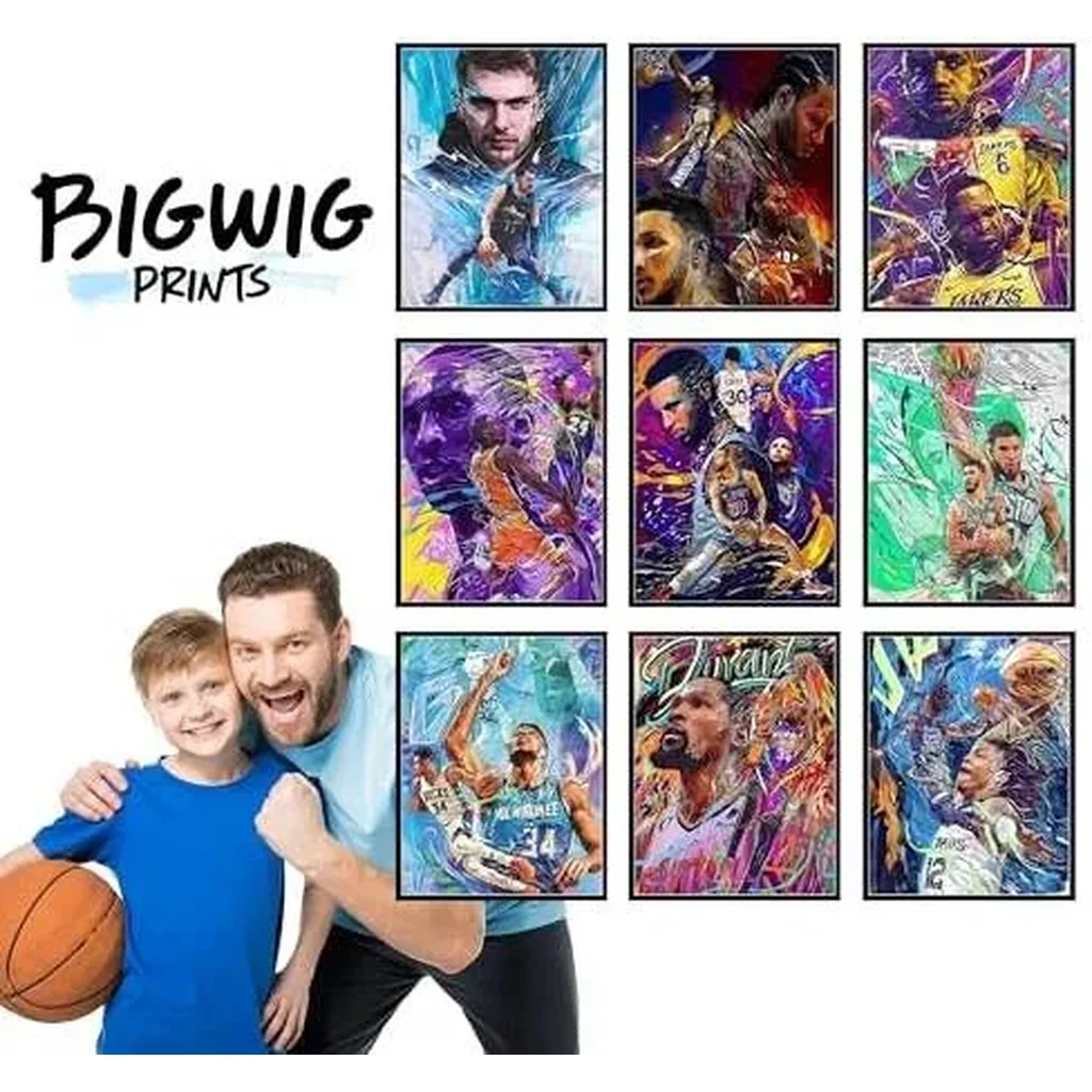 ALAYRA Basketball Posters - Basketball Posters for Boys Bedroom, Nba Art for Boys Room, Sports Wall Decor, Kobe Bryant, Lebron James, Steph Curry, Kawhi Leonard - Unframed Set of 9 (8x10) 01 - Image 4