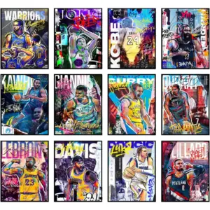ALAYRA Basketball Posters - Nba Posters, Basketball Room Decor, Nba Room Decor, Steph Curry, Kobe Bryant Wall Art, Kevin Durant, Lebron Wall Art, Warriors, Lakers - Unframed Set of 12 (8x10) 01