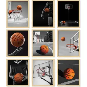 ALAYRA Basketball Posters for Boys Bedroom - Basketball Room Decor for Boys Teen, Black And White Sport Wall Art Prints, Basketball Hoop Photos Pictures for Home Office Decorations (8x10 UNFRAMED) 01