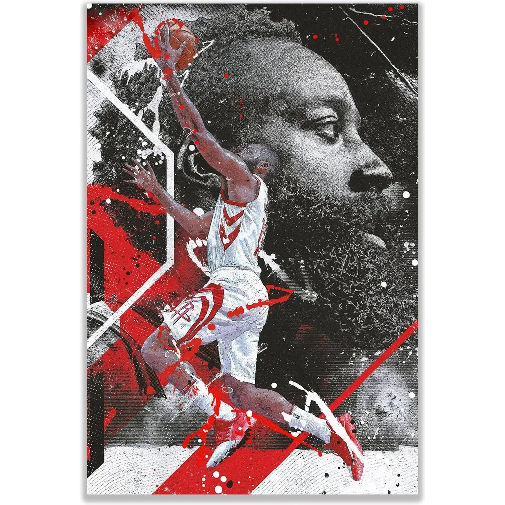 ALAYRA Basketball Stars Ja Harden Stephen Curry LeBron Ja Poster Canvas Art Bedroom Wall Decor Kids Room Decor Inspirational Gift (Harden) 01