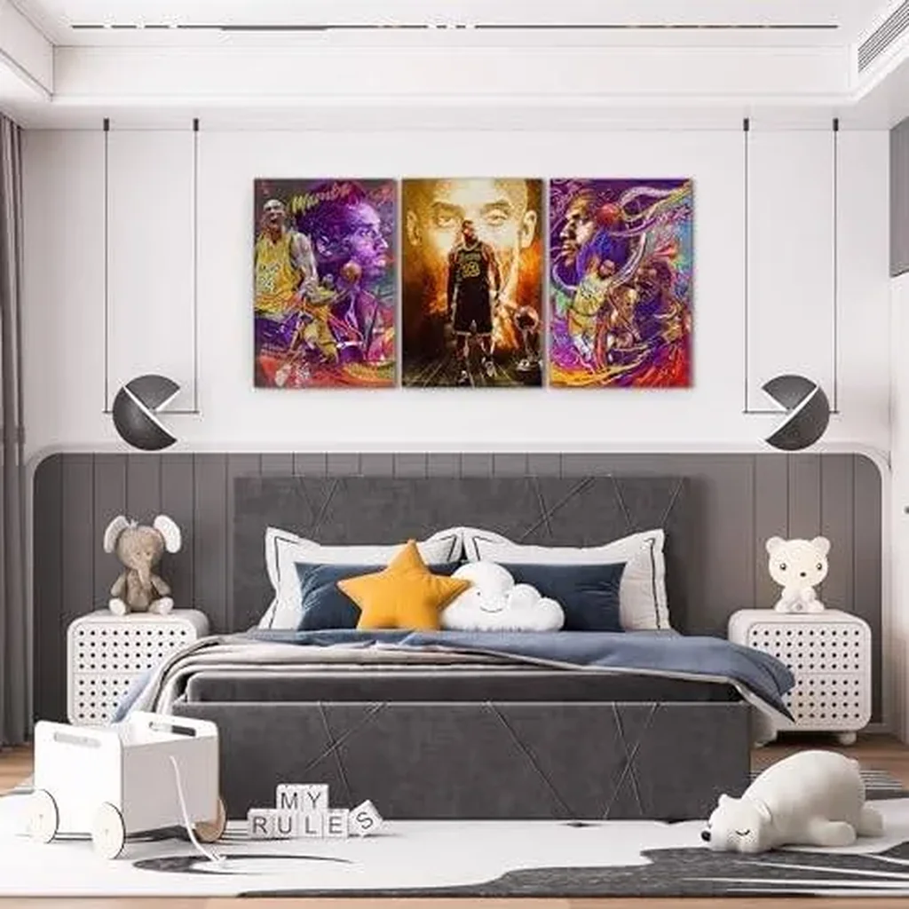ALAYRA Basketball Stars LeBron and Kobe Poster Canvas Art Bedroom Wall Decor Kids Room Decor Inspirational Gift (3 Panels, 16x24in(40x60cm) 01 - Image 2