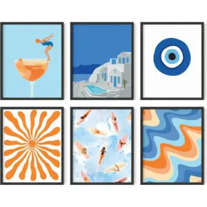 ALAYRA Beach Posters Gallery Wall Art Set of 6 - Ocean Poster Scene Art, for Walls, Travel Posters, Scenes, Tropical Prints (Unframed 8x10) 01