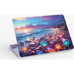 ALAYRA Beach Sunrise Colorful Pebbles Scenery, Laptop Skin Sticker Decal, 13.3 14 15 15.4 15.6 Inch Laptop Universal Vinyl Skin Sticker Cover, Dustproof, Waterproof, Decal Protector With Free 2 Wrist