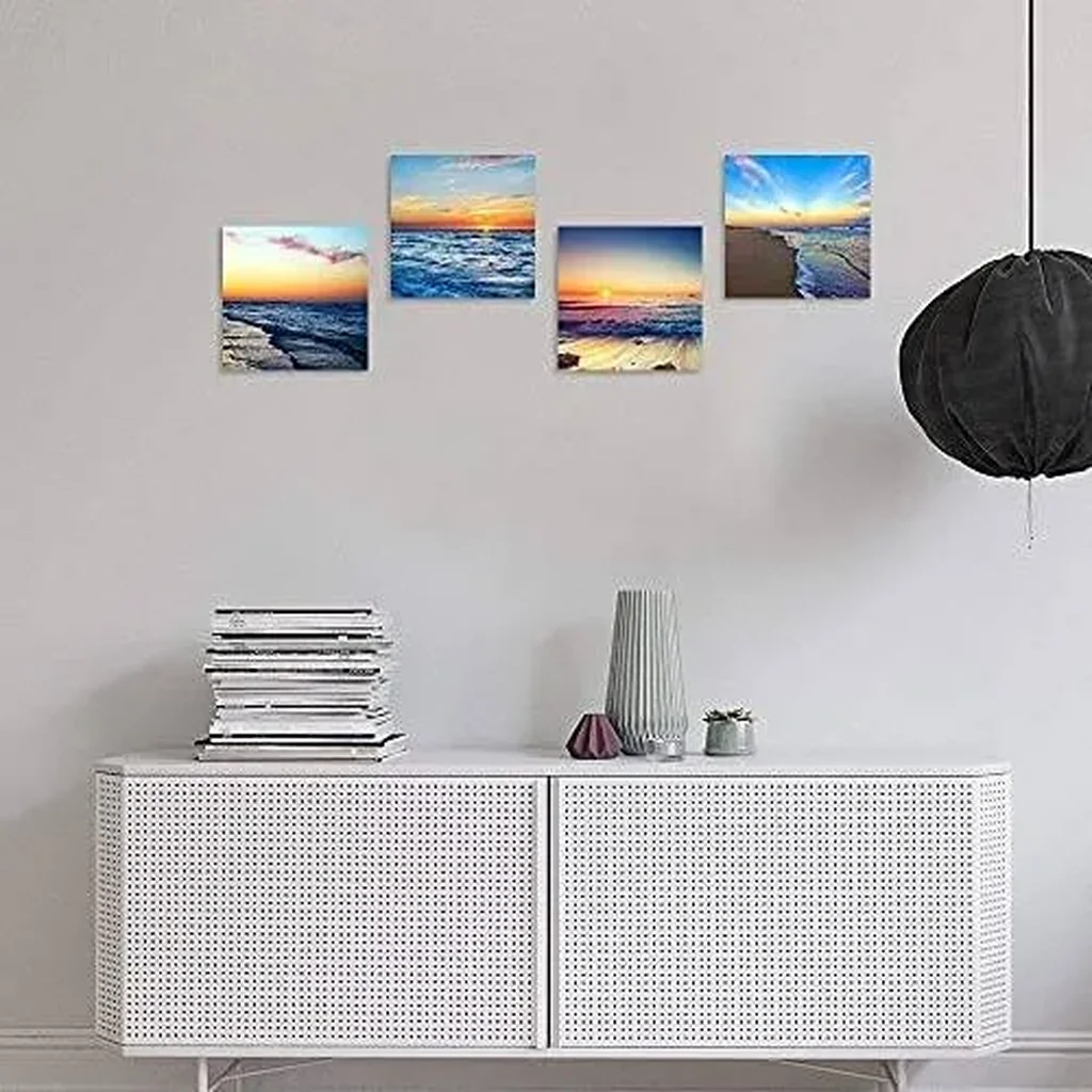 ALAYRA Beach Sunset Wall Art Beach Canvas Sea Sunset Sunset Beach Wall Art Ocean Canvas Prints Wave Canvas Stretched and Framed Pictures Paintings Artwork for Living Room Home Decor, 4 pcs/set 01 - Image 2
