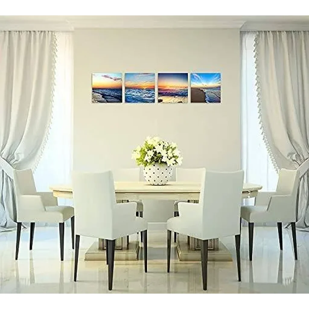 ALAYRA Beach Sunset Wall Art Beach Canvas Sea Sunset Sunset Beach Wall Art Ocean Canvas Prints Wave Canvas Stretched and Framed Pictures Paintings Artwork for Living Room Home Decor, 4 pcs/set 01 - Image 3