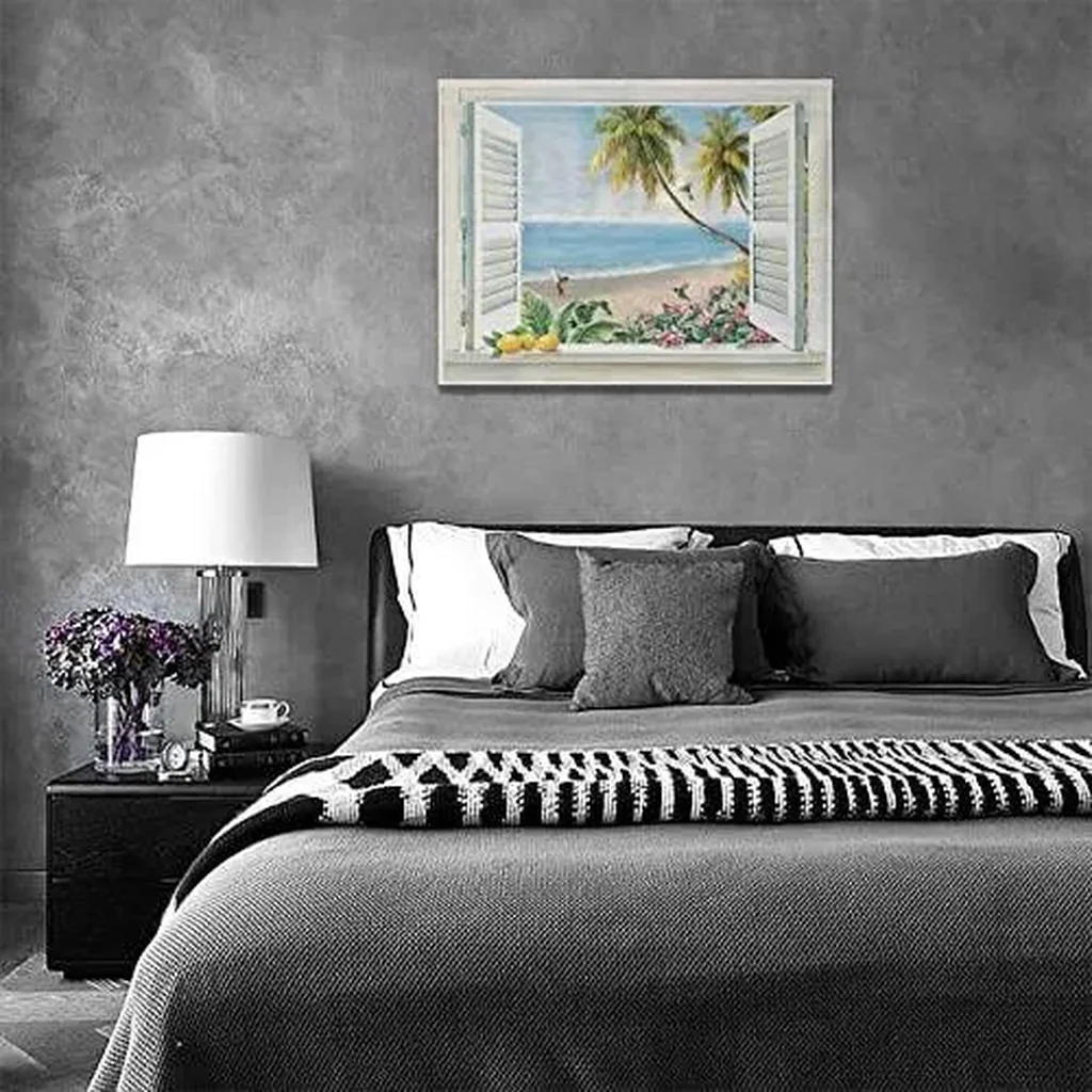 ALAYRA Beach Wall Art Beach Coastal Pictures Wall Decor Ocean Scenery Palm Tree Canvas Prints Seaside Plant Flower Painting Modern Artwork Home Decoration for Bathroom Bedroom Living Room 16"x12" 01 - Image 4