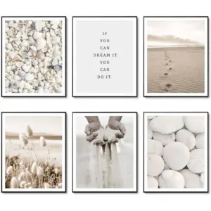 ALAYRA Beach Wall Art Prints Modern Seascape Inspirational Positive Quotes Sayings Landscape Sea Shell Stone Sand Plant Pictures Photo Paintings on Canvas Wall Decor (8"x10" UNFRAMED) 01