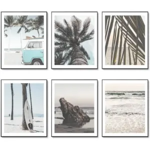 ALAYRA Beach Wall Art Prints Set of 6 Canvas Art Wall Artwork Landscape Coastal Surf Poster Palm Tree Pictures Photo Paintings on Canvas for Home Decorations Room Wall Decor (8"x10" UNFRAMED) 01