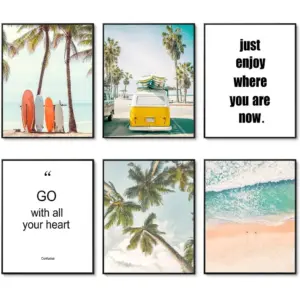 ALAYRA Beach Wall Art Prints Set of 6 Summer Seascape Palm Poster Wall Decor Nature Landscape Coastal Surf Art Prints Pictures Photography Photos Print on Canvas Wall Decor (8"x10" UNFRAMED) 01