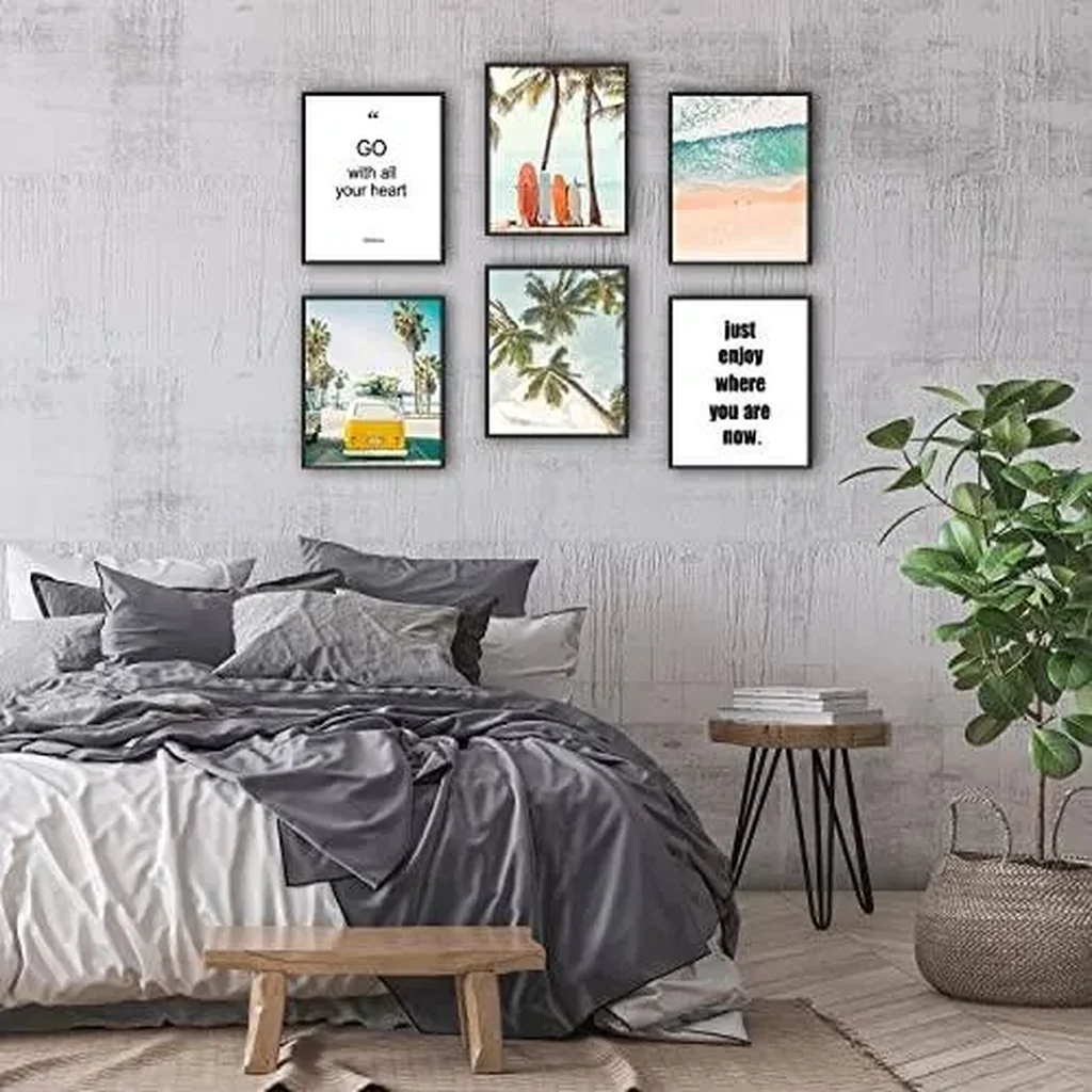 ALAYRA Beach Wall Art Prints Set of 6 Summer Seascape Palm Poster Wall Decor Nature Landscape Coastal Surf Art Prints Pictures Photography Photos Print on Canvas Wall Decor (8"x10" UNFRAMED) 01 - Image 4