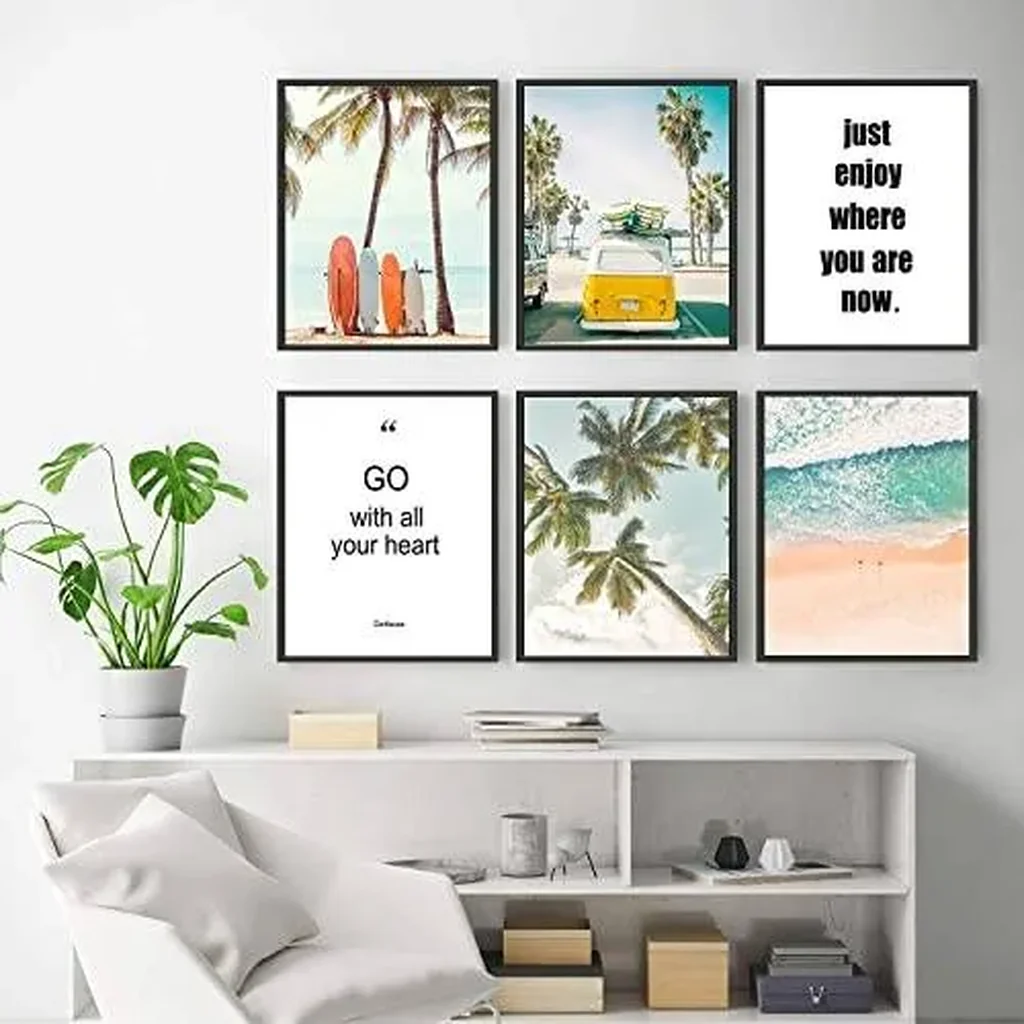 ALAYRA Beach Wall Art Prints Set of 6 Summer Seascape Palm Poster Wall Decor Nature Landscape Coastal Surf Art Prints Pictures Photography Photos Print on Canvas Wall Decor (8"x10" UNFRAMED) 01 - Image 5
