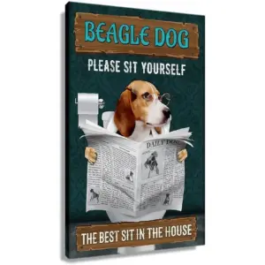 ALAYRA Beagle Dog Quotes Bathroom Wall Decor Please Sit Yourself Vintage Puppy Poster Canvas Wall Art for Bath Modern Prints Toilet Decorative Painting Unframed 16x24 inch(40x60cm) 01