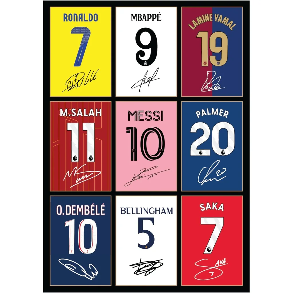 ALAYRA Bellingham Messi Palmer Ronaldo Mbappe Lamine Yamal Salah Dembele Saka Signed A4 Printed Photo Picture Display Gift For Football Fans Digitally Reproduced Signature Unframed 01