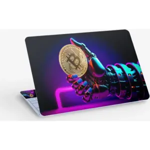 ALAYRA Bitcoin Robot Digital Art, Laptop Skin Sticker Decal, 13.3 14 15 15.4 15.6 Inch Laptop Universal Vinyl Skin Sticker Cover, Dustproof, Waterproof, Decal Protector With Free 2 Wrist Pads 01