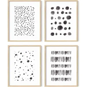 ALAYRA Black and White Abstract Wall Art - Set of 4 Minimalist Black and White Posters for Walls, Aesthetic Contemporary Posters for Bedroom (Beige Frame, 11x14) 01