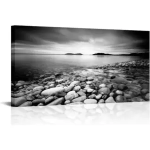 ALAYRA Black and White Beach Canvas Wall Art Zen Rocks Stone Picture Paintings Prints Modern Zen Home Living Room Wall Decoration Poster 20x40 Inch 01