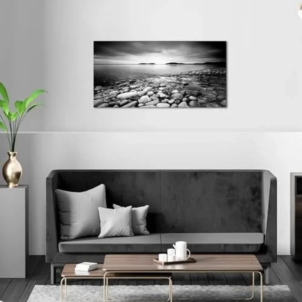 ALAYRA Black and White Beach Canvas Wall Art Zen Rocks Stone Picture Paintings Prints Modern Zen Home Living Room Wall Decoration Poster 20x40 Inch 01 - Image 2