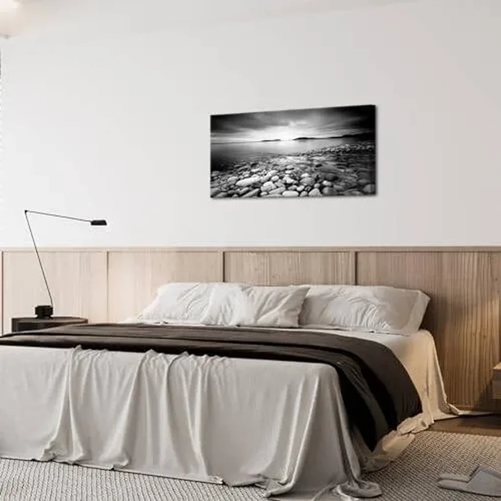 ALAYRA Black and White Beach Canvas Wall Art Zen Rocks Stone Picture Paintings Prints Modern Zen Home Living Room Wall Decoration Poster 20x40 Inch 01 - Image 3